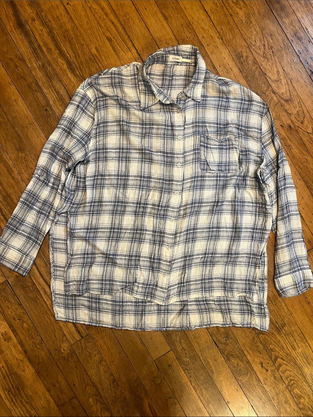 Blu Pepper White and Blue Plaid Lightweight Shirt Jacket